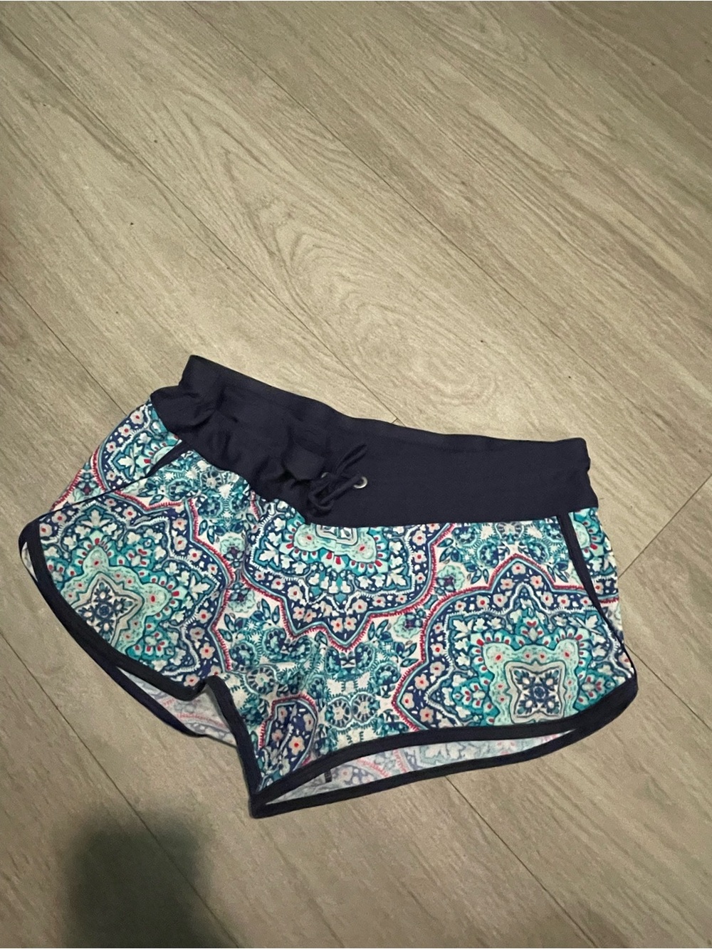 Athleta Printed Bikini Shorts in Turquoise, Navy